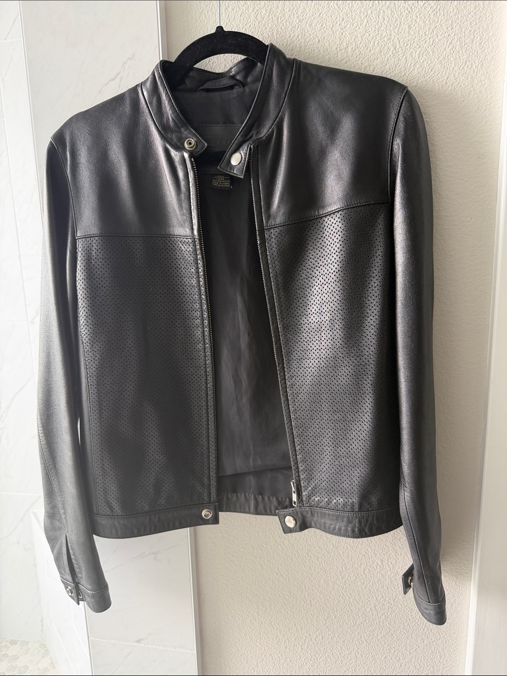 Coach Black Perforated Leather Jacket - Women's